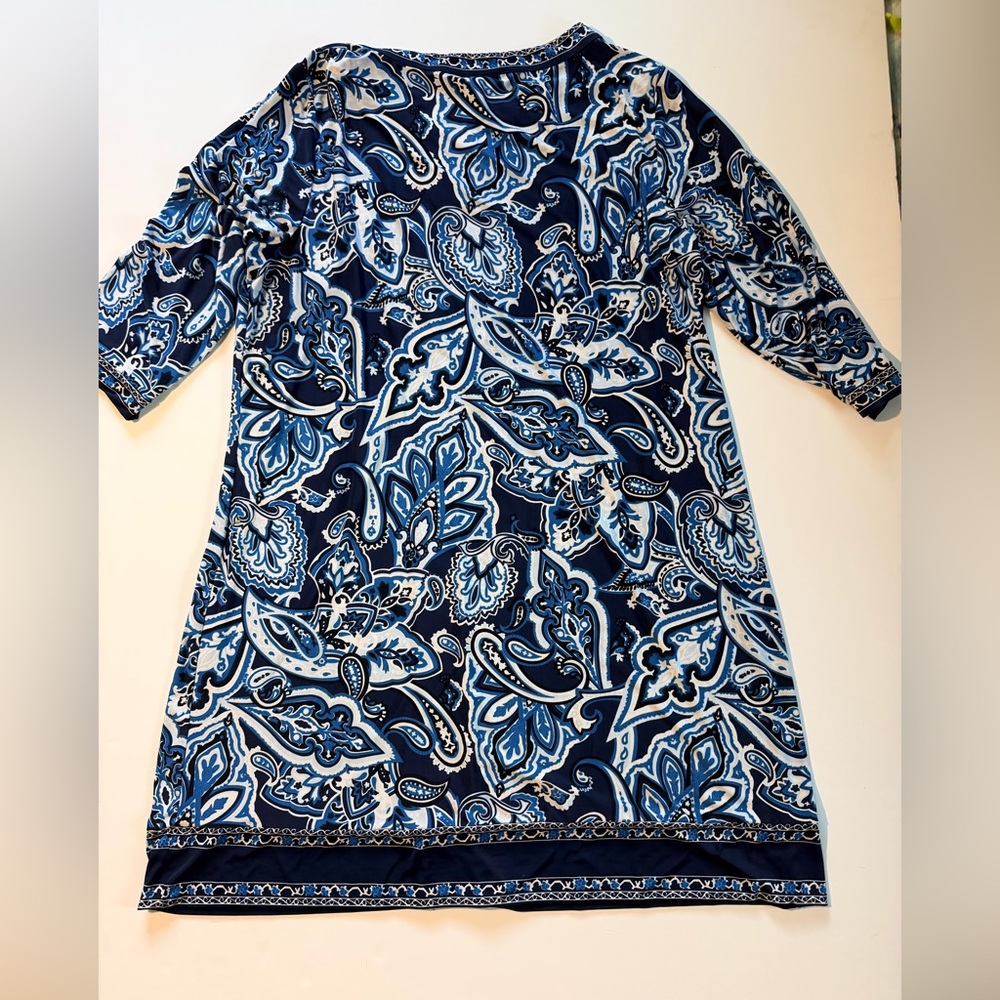 INC International Concepts Navy and Royal Blue Paisley Dress - Picture 3 of 3